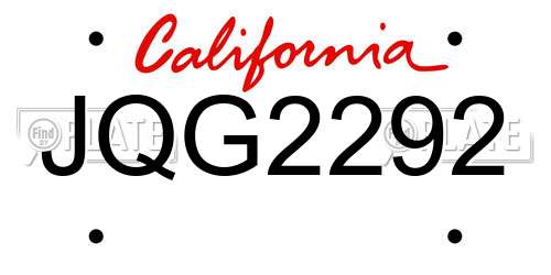 JQG2292 California License Plate