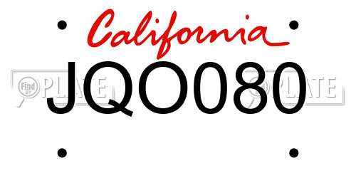 JQO080 California License Plate