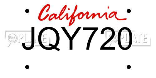 JQY720 California License Plate