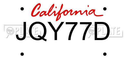 JQY77D California License Plate