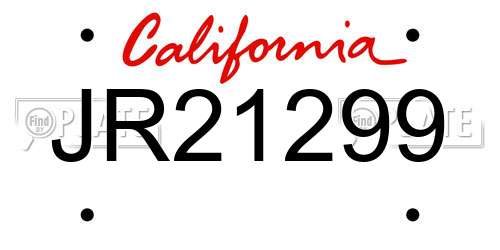 JR21299 California License Plate