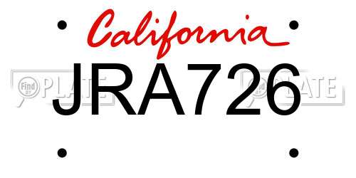 JRA726 California License Plate