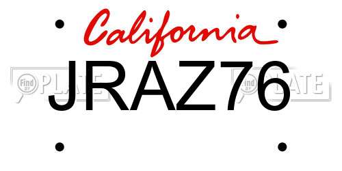 JRAZ76 California License Plate