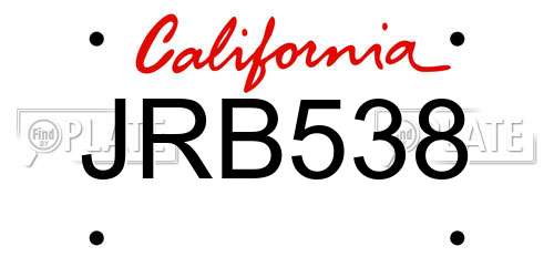 JRB538 California License Plate