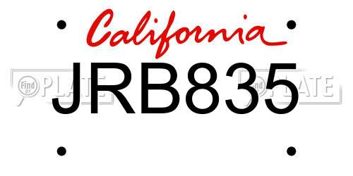 JRB835 California License Plate