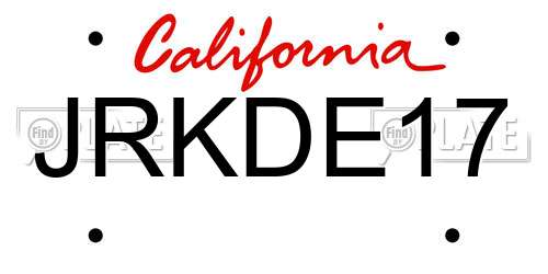 JRKDE17 California License Plate