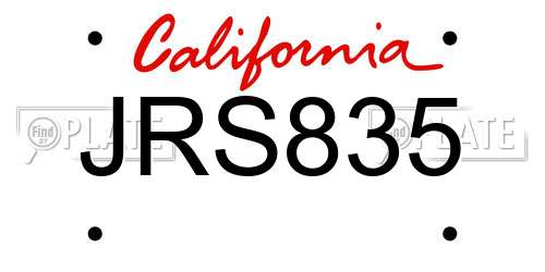 JRS835 California License Plate