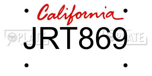 JRT869 California License Plate
