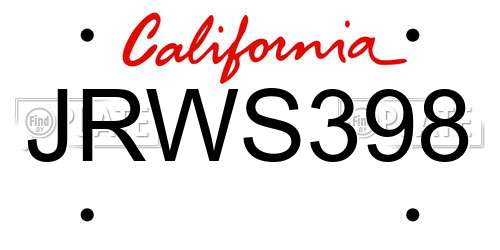 JRWS398 California License Plate