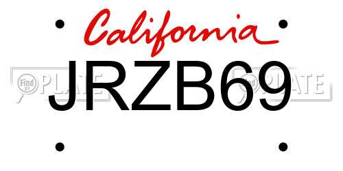 JRZB69 California License Plate
