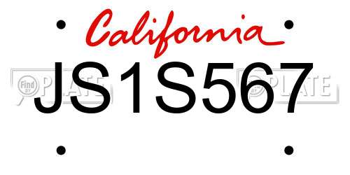 JS1S567 California License Plate