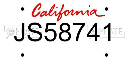 JS58741 California License Plate