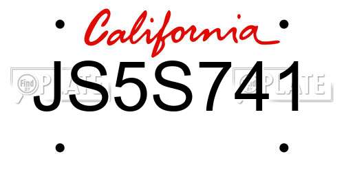 JS5S741 California License Plate