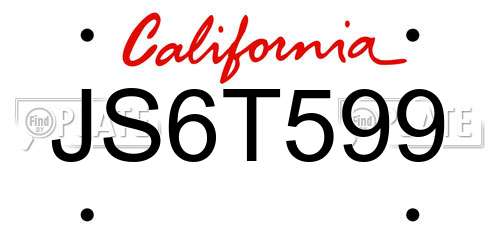 JS6T599 California License Plate