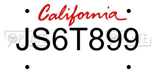 JS6T899 California License Plate