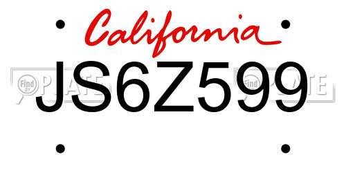 JS6Z599 California License Plate