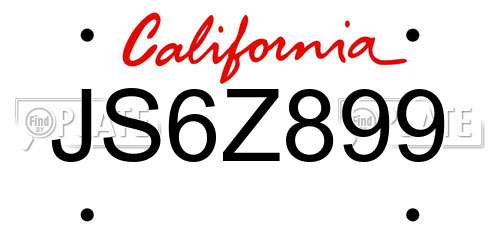 JS6Z899 California License Plate