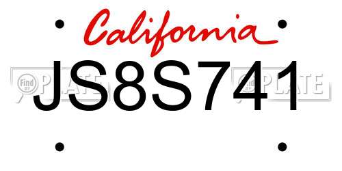 JS8S741 California License Plate
