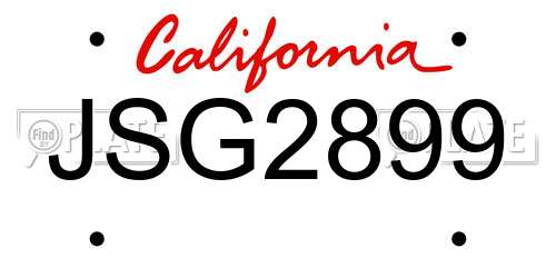 JSG2899 California License Plate