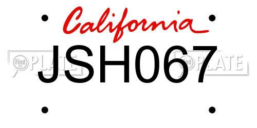 JSH067 California License Plate