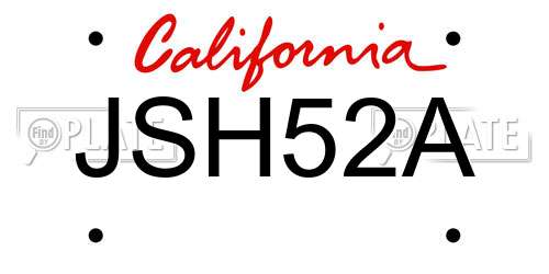 JSH52A California License Plate