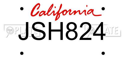 JSH824 California License Plate