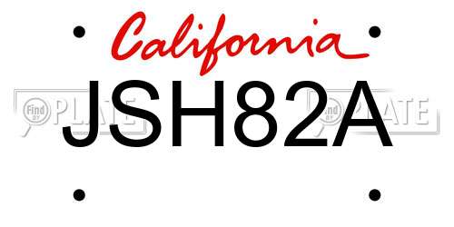 JSH82A California License Plate