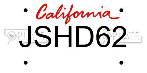 JSHD62 California License Plate