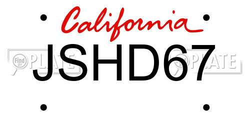 JSHD67 California License Plate