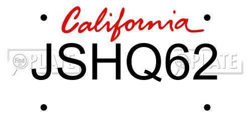 JSHQ62 California License Plate