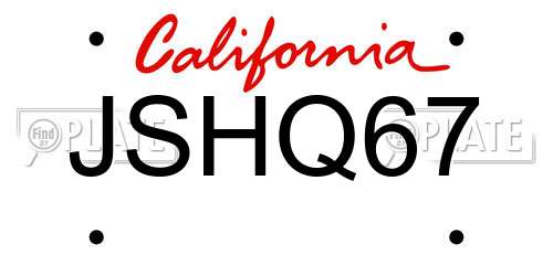 JSHQ67 California License Plate