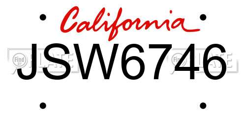 JSW6746 California License Plate
