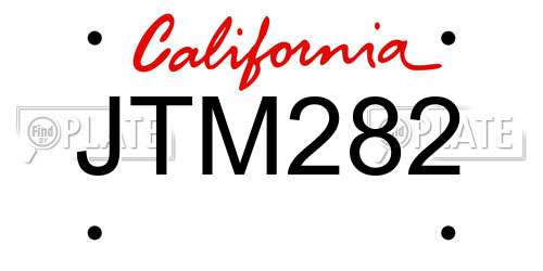 JTM282 California License Plate