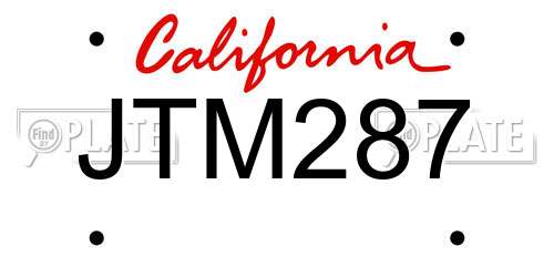 JTM287 California License Plate