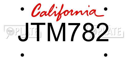 JTM782 California License Plate