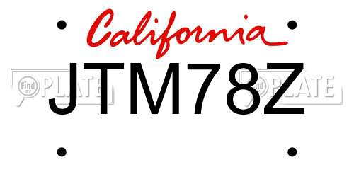 JTM78Z California License Plate