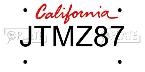 JTMZ87 California License Plate