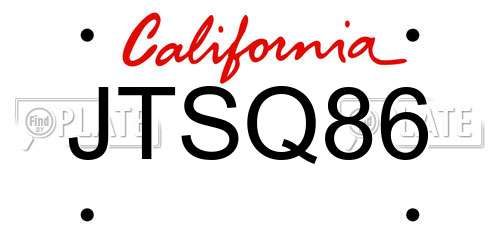 JTSQ86 California License Plate