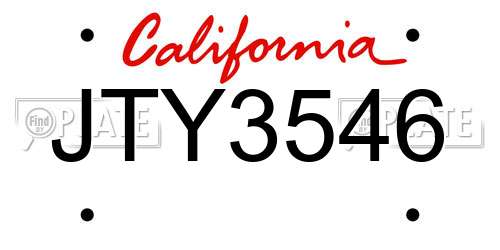 JTY3546 California License Plate