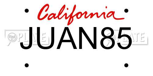 JUAN85 California License Plate