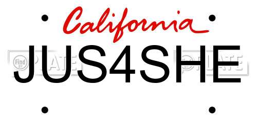 JUS4SHE California License Plate