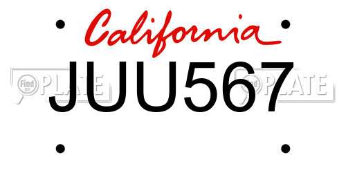 JUU567 California License Plate