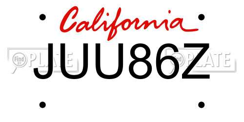 JUU86Z California License Plate