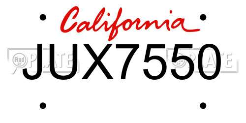 JUX7550 California License Plate
