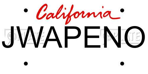 JWAPENO California License Plate