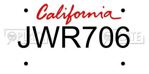 JWR706 California License Plate