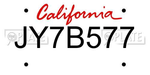 JY7B577 California License Plate