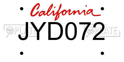 JYD072 California License Plate