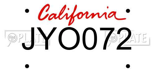 JYO072 California License Plate