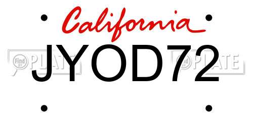 JYOD72 California License Plate